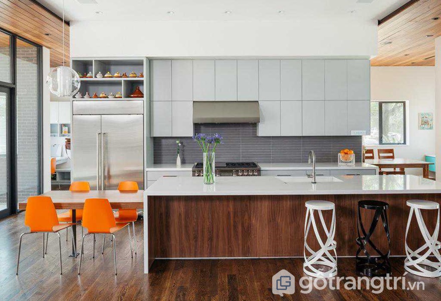 Tủ bếp gỗ acrylic vân gỗ - ảnh internet