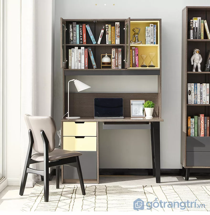 Bàn học sinh liền giá sách bằng gỗ công nghiệp MDF - Mẫu 01 Bàn học sinh liền giá sách bằng gỗ công nghiệp MDF - Mẫu 01
