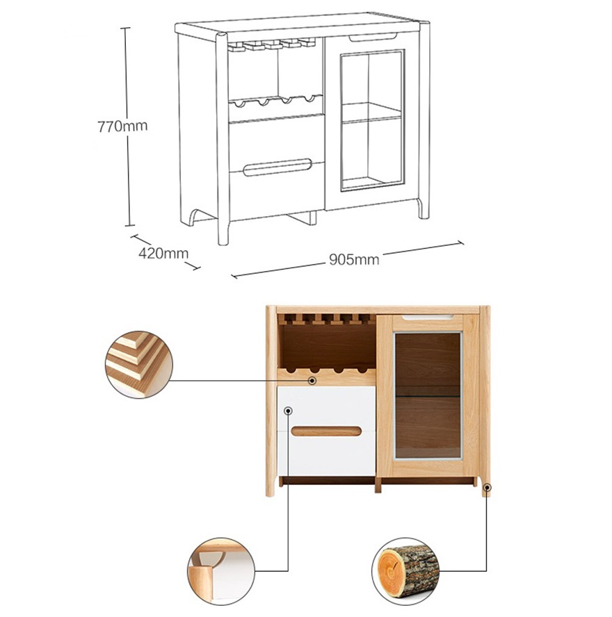 Chi tiết kích thước của tủ đựng rượu gỗ sồi tự nhiên thiết kế hiện đại GHS-5705