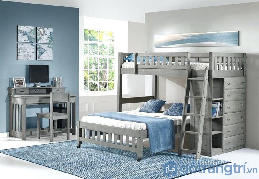 Decor giường tầng với màu xanh lơ - Ảnh: Internet Decor giường tầng với màu xanh lơ - Ảnh: Internet