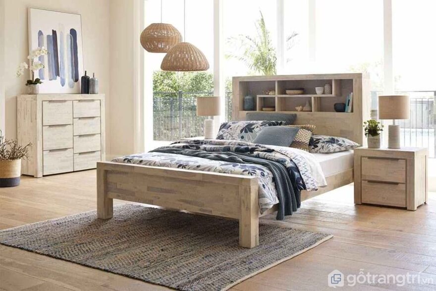 Giường ngủ kiểu Hàn Quốc được thiết kế phần đầu giường giống dạng tủ kệ - Ảnh: Internet Giường ngủ kiểu Hàn Quốc được thiết kế phần đầu giường giống dạng tủ kệ - Ảnh: Internet