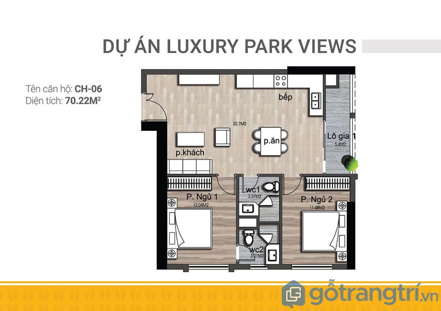 Thiết kế nội thất căn hộ 2 phòng ngủ Luxury Park Views
