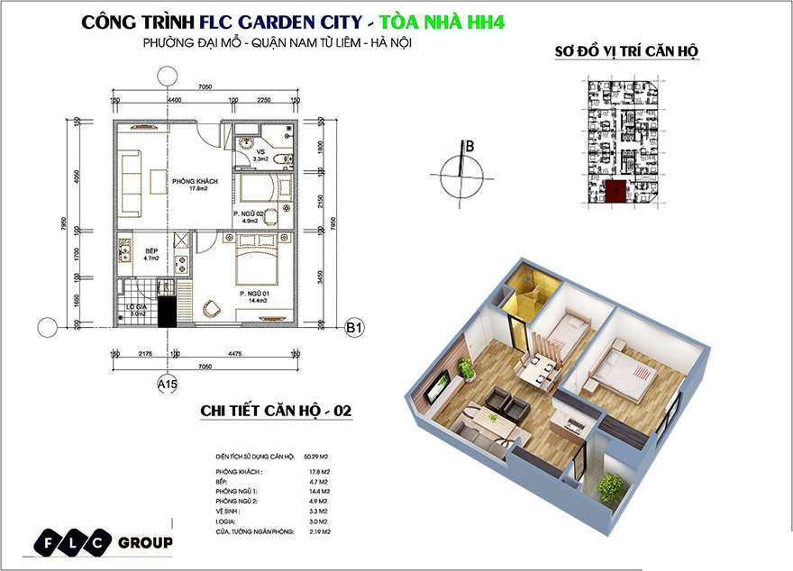 Thiết kế nội thất chung cư FLC Garden City 50m2