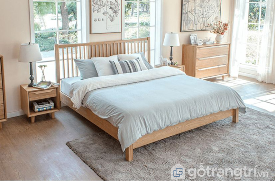 Bộ giường ngủ đẹp gỗ sồi