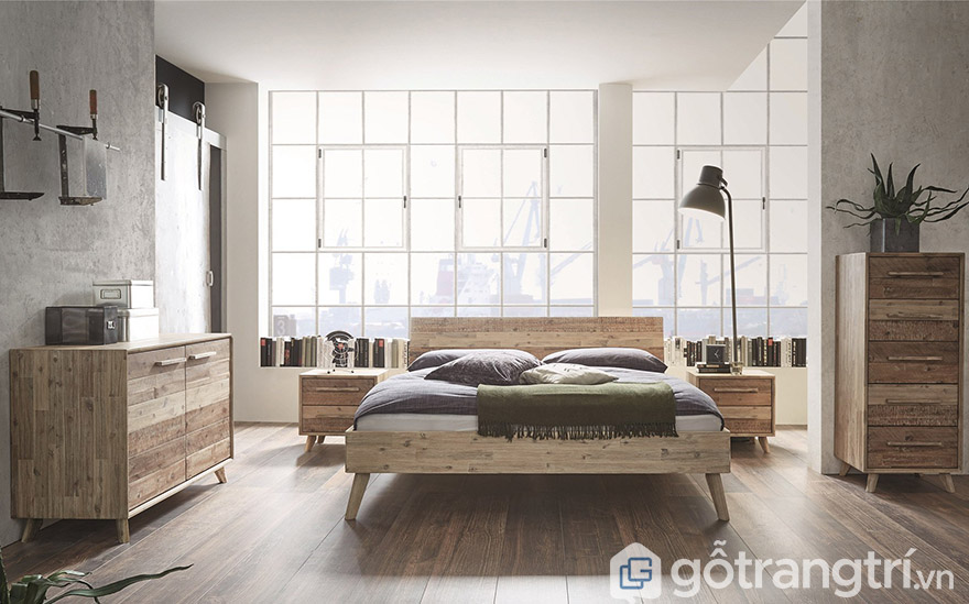 giường gỗ keo 1m8