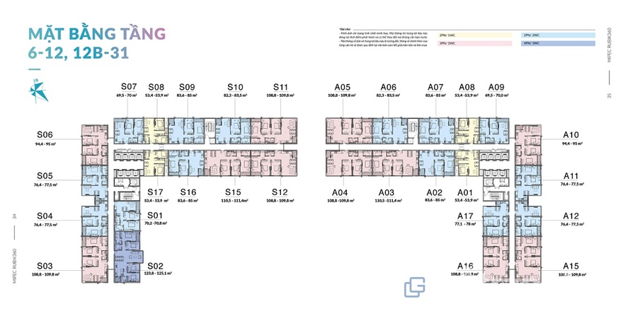 Mặt bằng diện tích chung cư Mipec Rubik 360