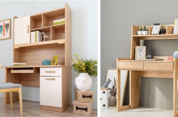 Bàn học liền giá sách gỗ tự nhiên