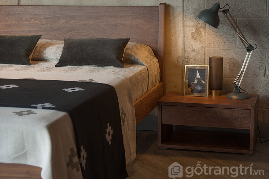 Tủ đầu giường gỗ óc chó thiết kế hiện đại