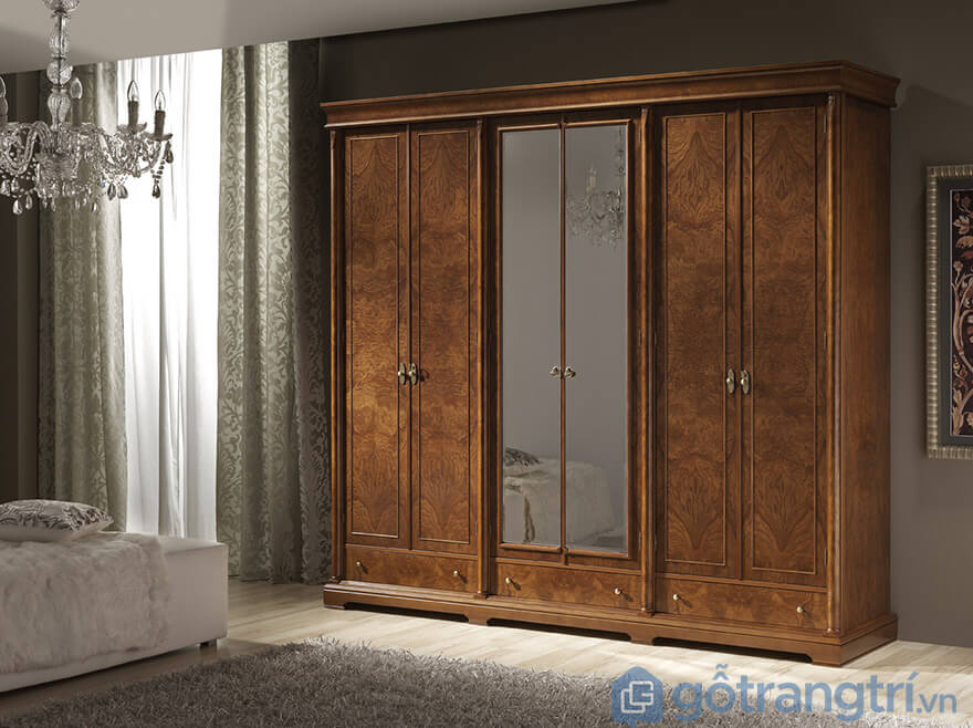tủ quần xáo gỗ xoan đào cửa lùa