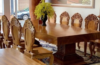 bàn ăn gỗ gõ đỏ nguyên tấm