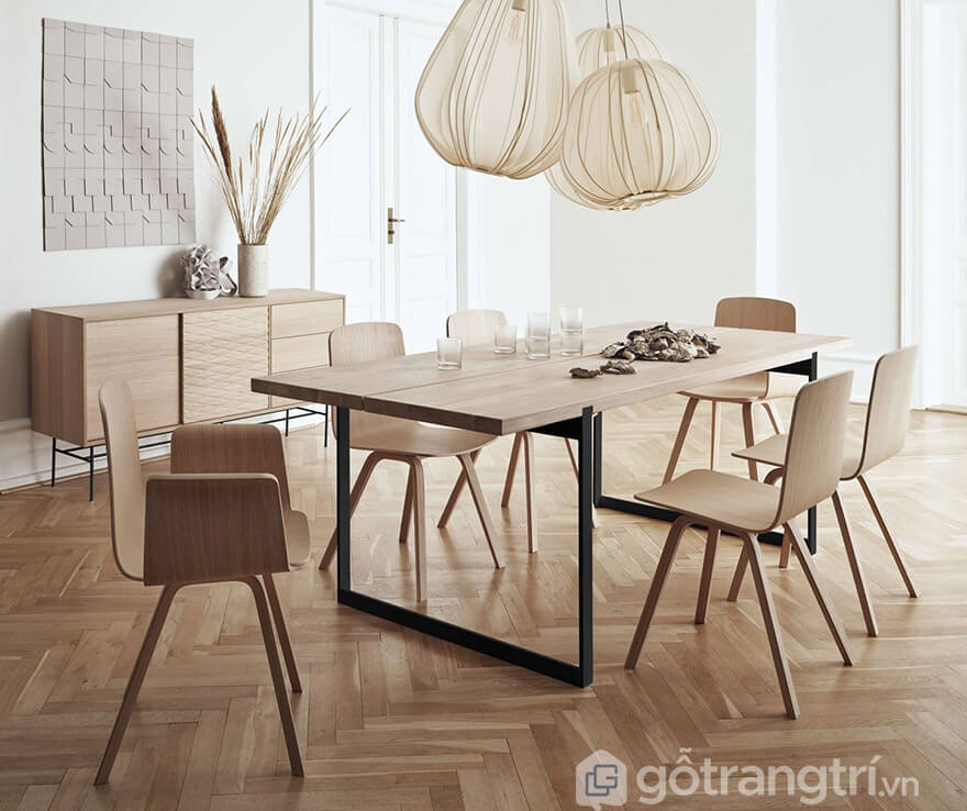 bàn ăn gỗ sồi Nga 6 ghế