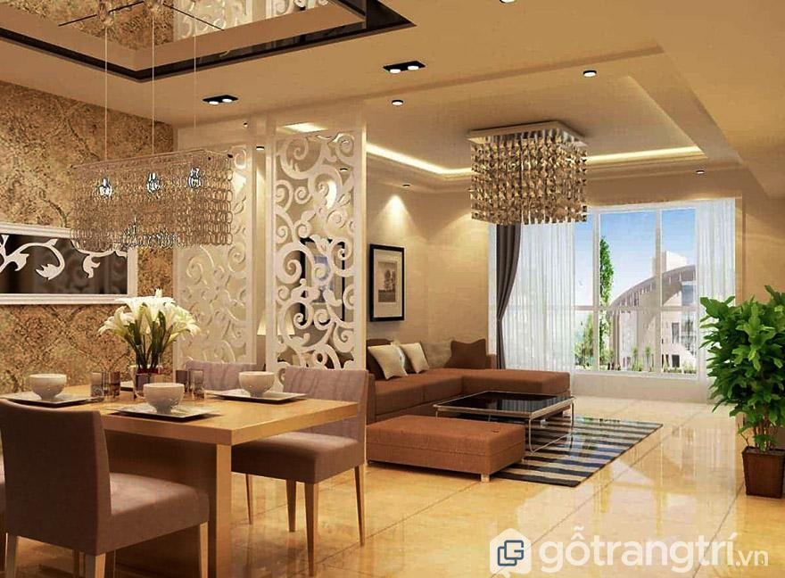 Vách ngăn phòng khách bằng thạch cao