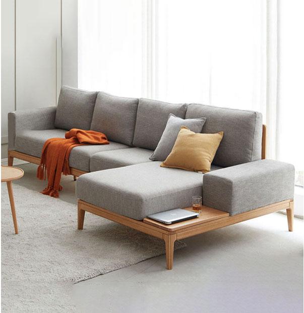 Sofa bọc nỉ chữ L khung gỗ sồi tự nhiên GHS-8357