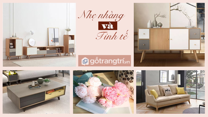 NỘI THẤT PHÒNG KHÁCH TONE MÀU PASTEL QUYẾN RŨ &MDASH; GỖ TRANG TRÍ