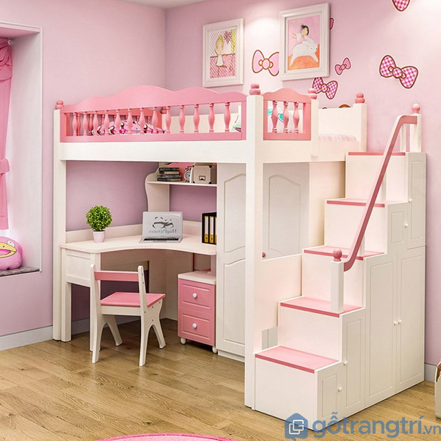 giường tầng cho bé gái màu hồng
