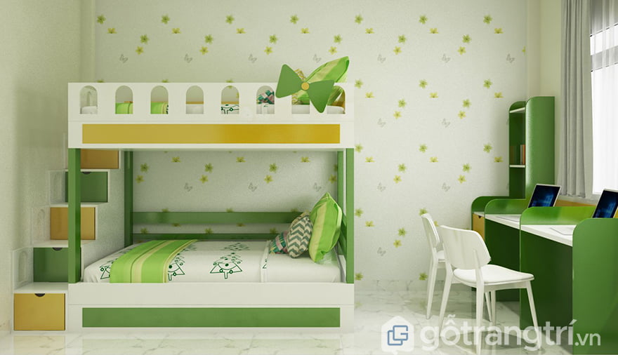 Giường tầng màu xanh