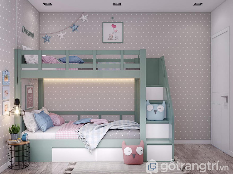 Giường tầng màu xanh