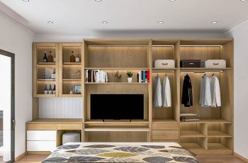 tủ quần áo âm tường kết hợp kệ tivi
