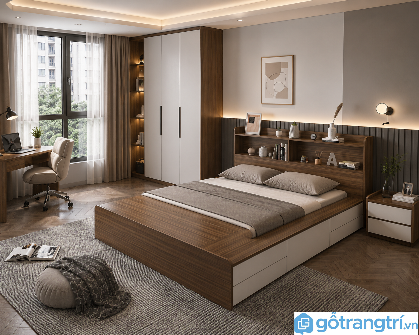 Giường ngủ gỗ MDF thiết kế kiểu dáng đơn giản GHS-9201