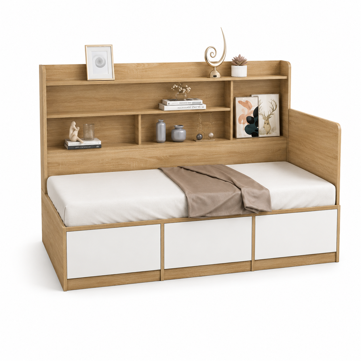 Giường ngủ hiện đại bằng gỗ thiết kế liền giá trưng bày GHS-9196