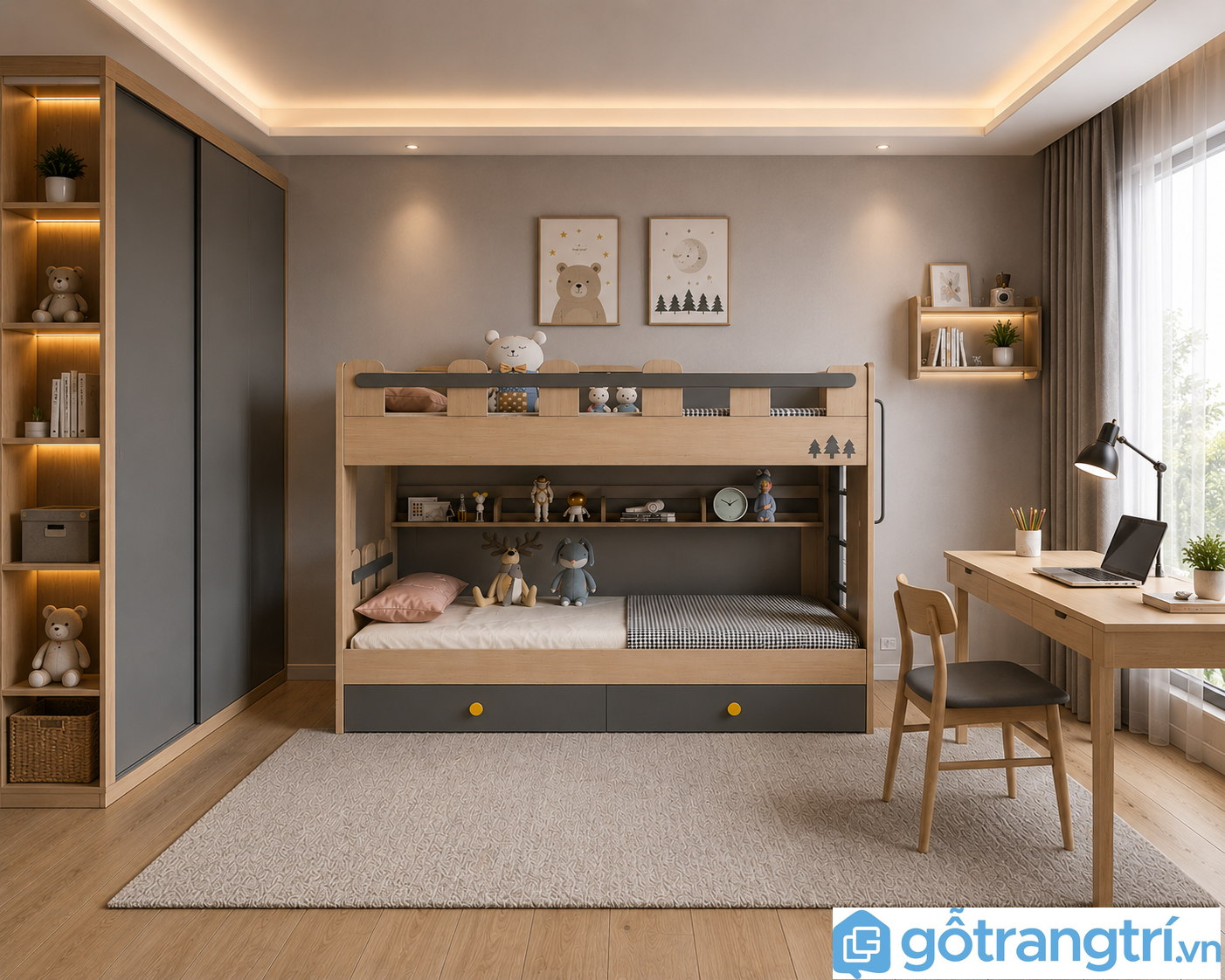 Giường 2 tầng cho bé bằng gỗ công nghiệp GHS-9251