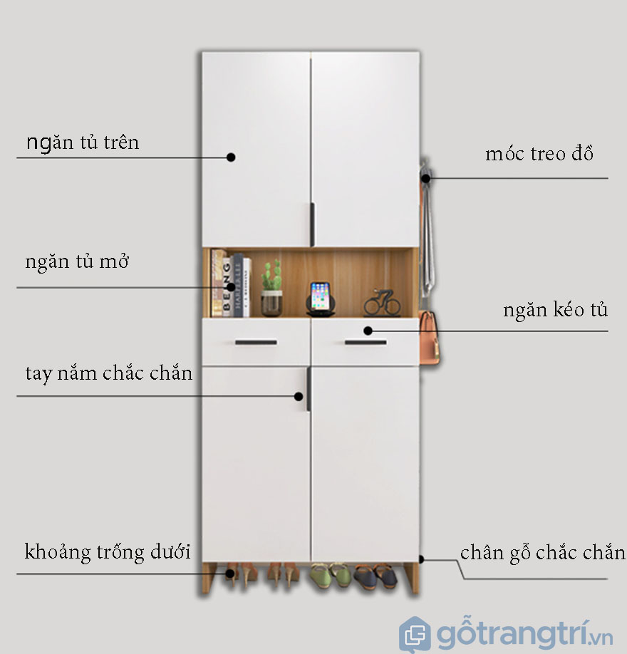 Tủ giày bằng gỗ MDF thiết kế thông minh GHS-51537