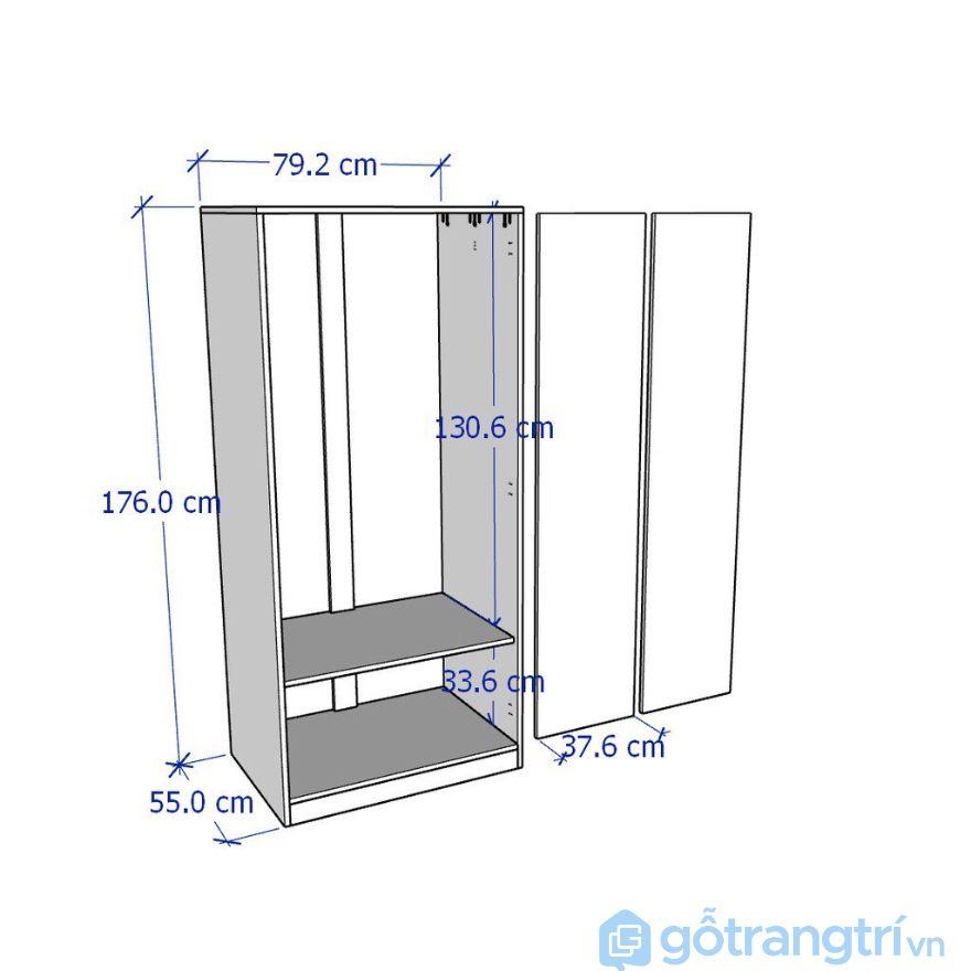 Tủ quần áo gỗ 2 cánh mở hiện đại GHY-202