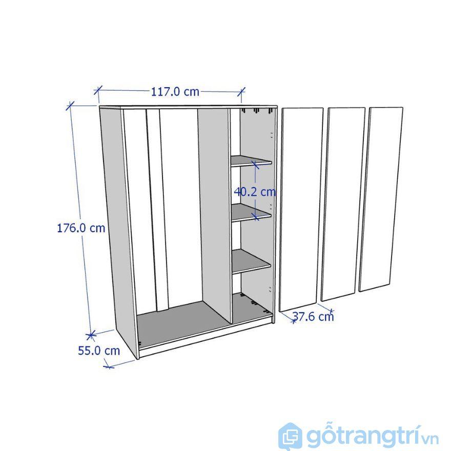 Tủ quần áo 3 cánh mở hiện đại bằng gỗ GHY-204