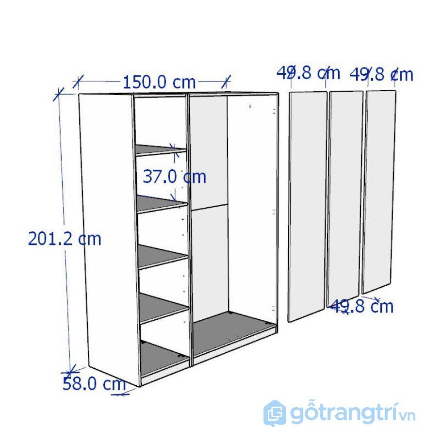 Tủ quần áo đa năng 3 cánh mở GHY-205