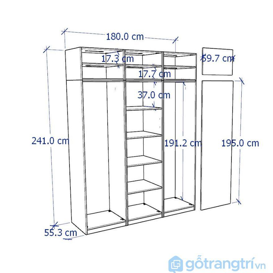 Tủ quần áo 3 gian tích hợp GHY-208