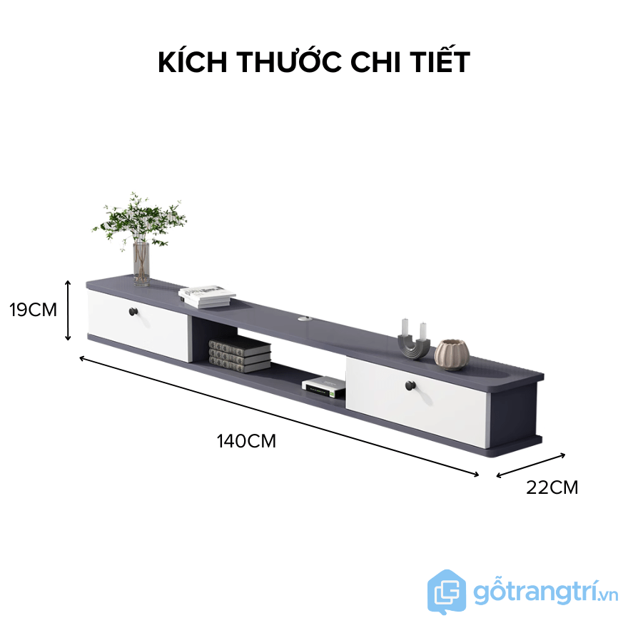 Kệ tivi phòng khách treo tường GHY-909 - kích thước