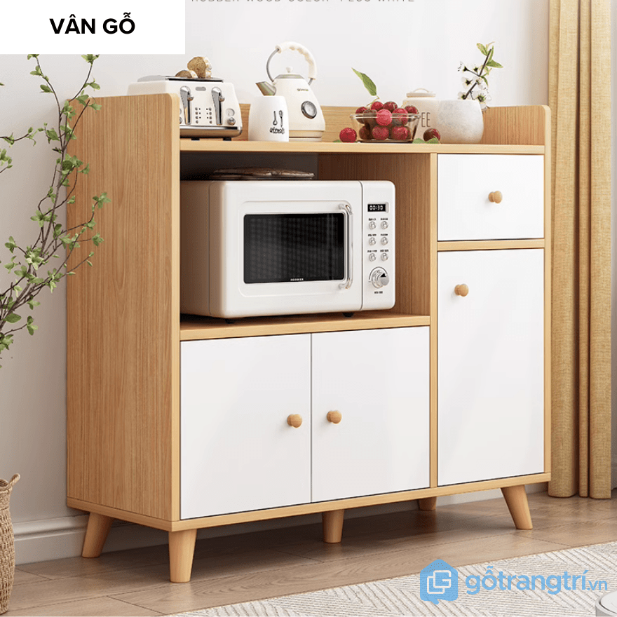 Kệ gỗ để lò vi sóng 4 ngăn GHY-1101 - Màu vân gỗ phối trắng