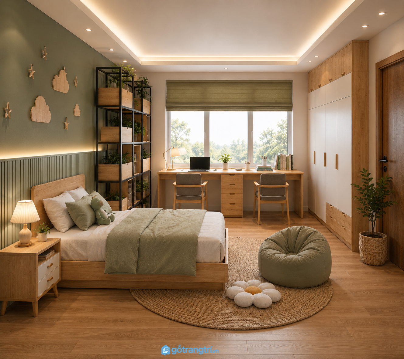 Bàn học gỗ đôi cho bé đẹp đơn giản GHS-41875
