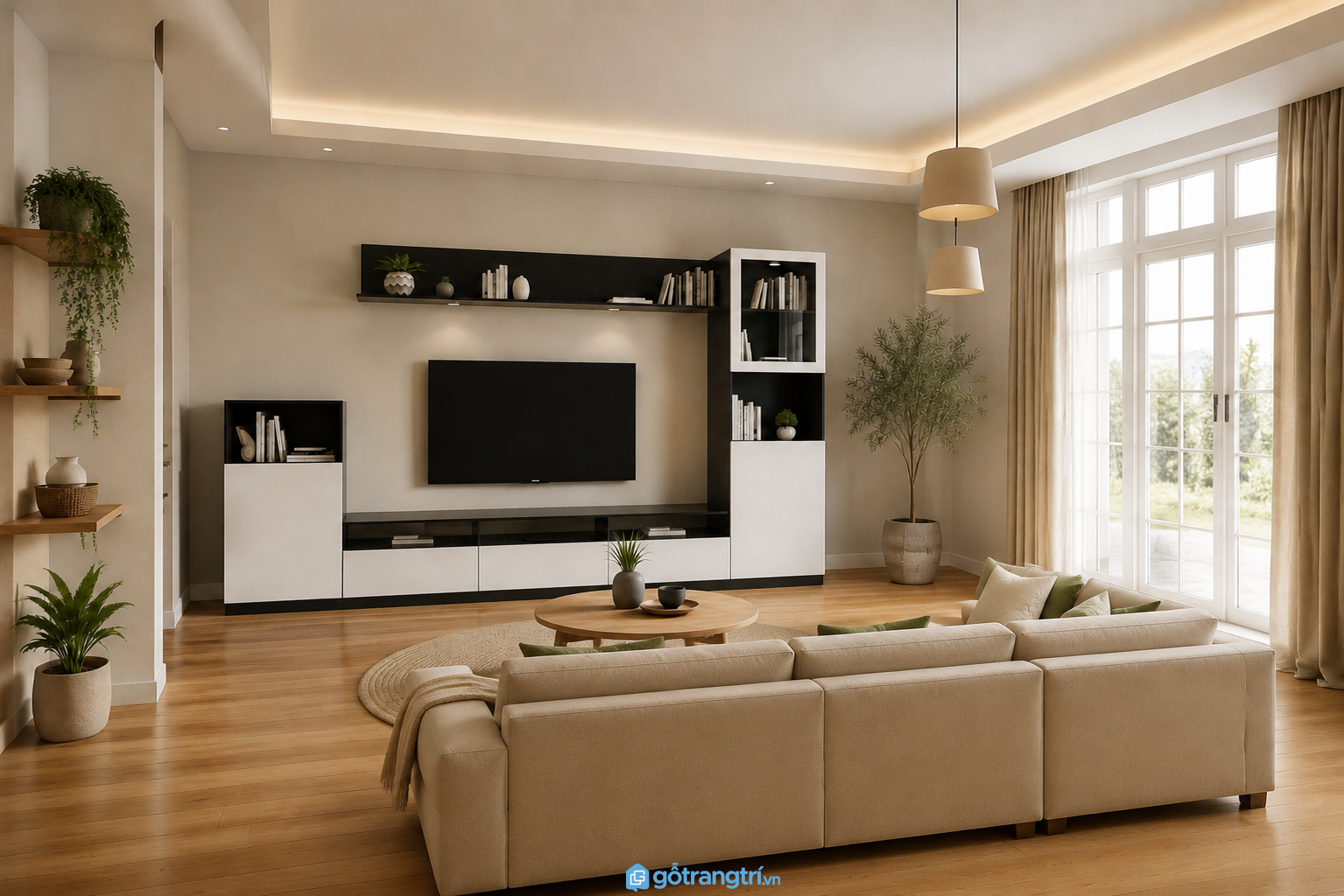 Mẫu tủ kệ gỗ để tivi đẹp phòng khách  GHS-52116