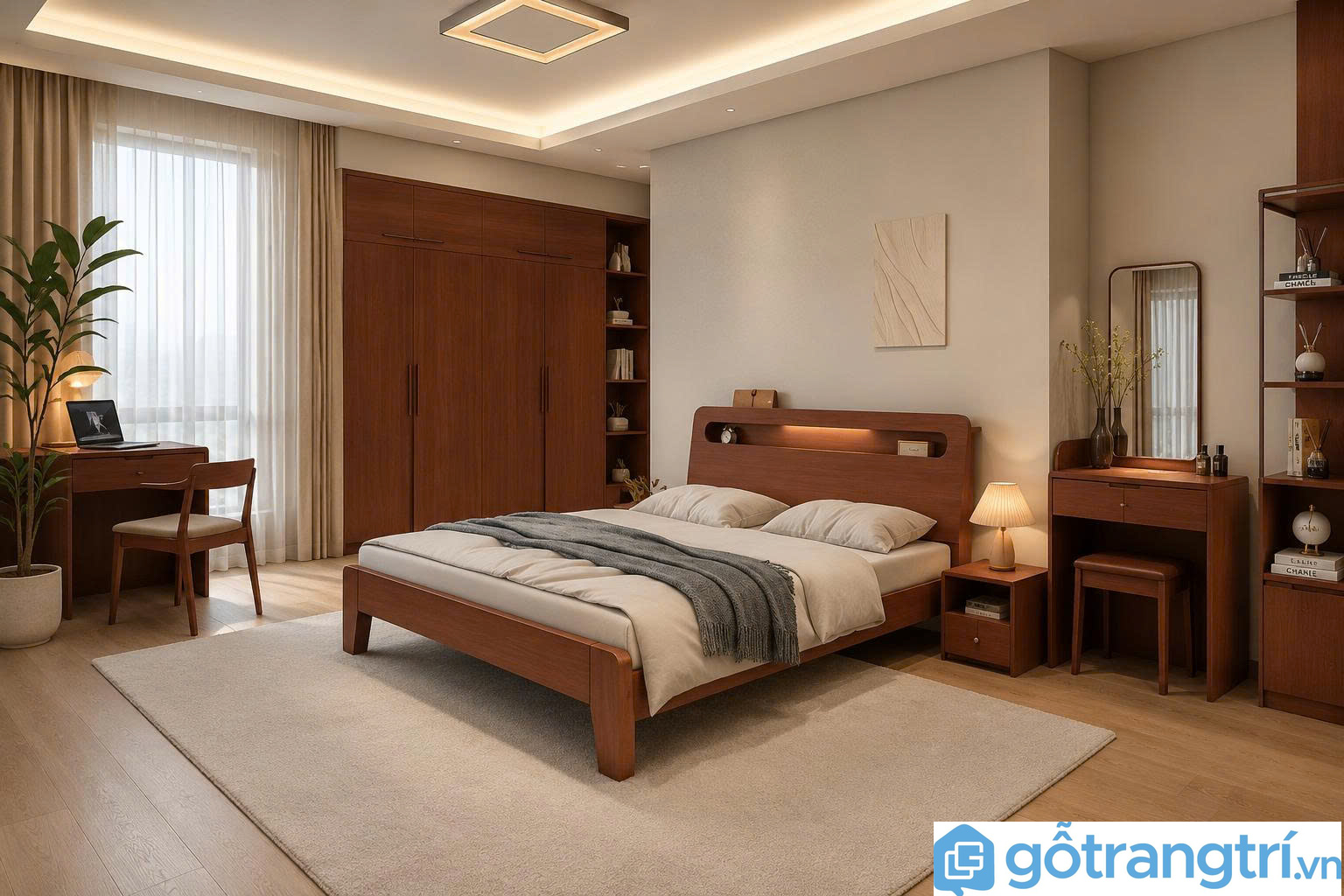 Giường gỗ tự nhiên hiện đại đơn giản GHS-9278