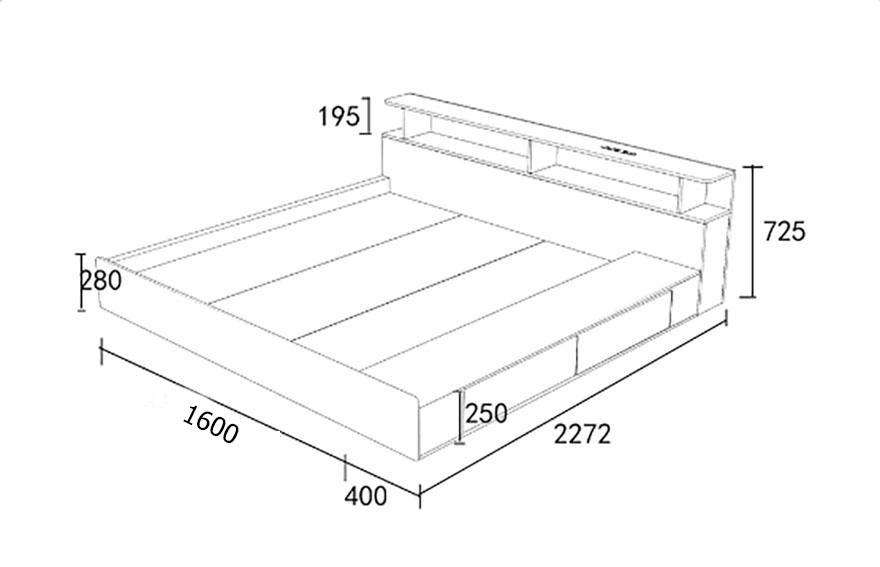 Giường ngủ bệt bằng gỗ có ngăn kéo GHS-9274