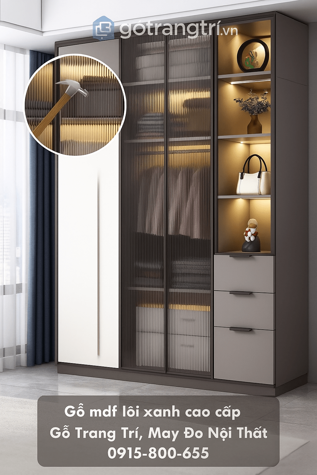 Tủ áo cánh kính khung nhôm sang trọng GHS-52084