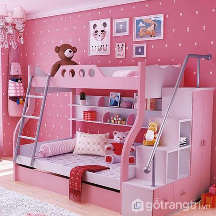 giường hai tầng màu hồng