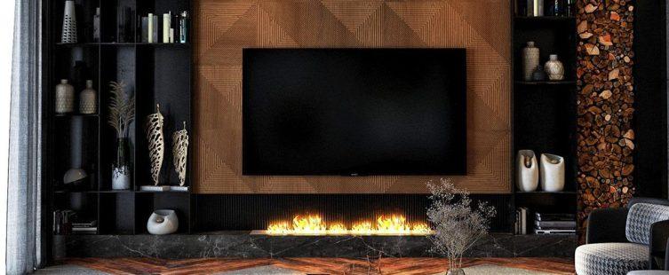 trang trí kệ tivi gỗ phòng khách