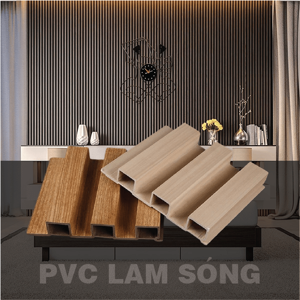 Vách ốp tường phòng ngủ lam sóng PVC