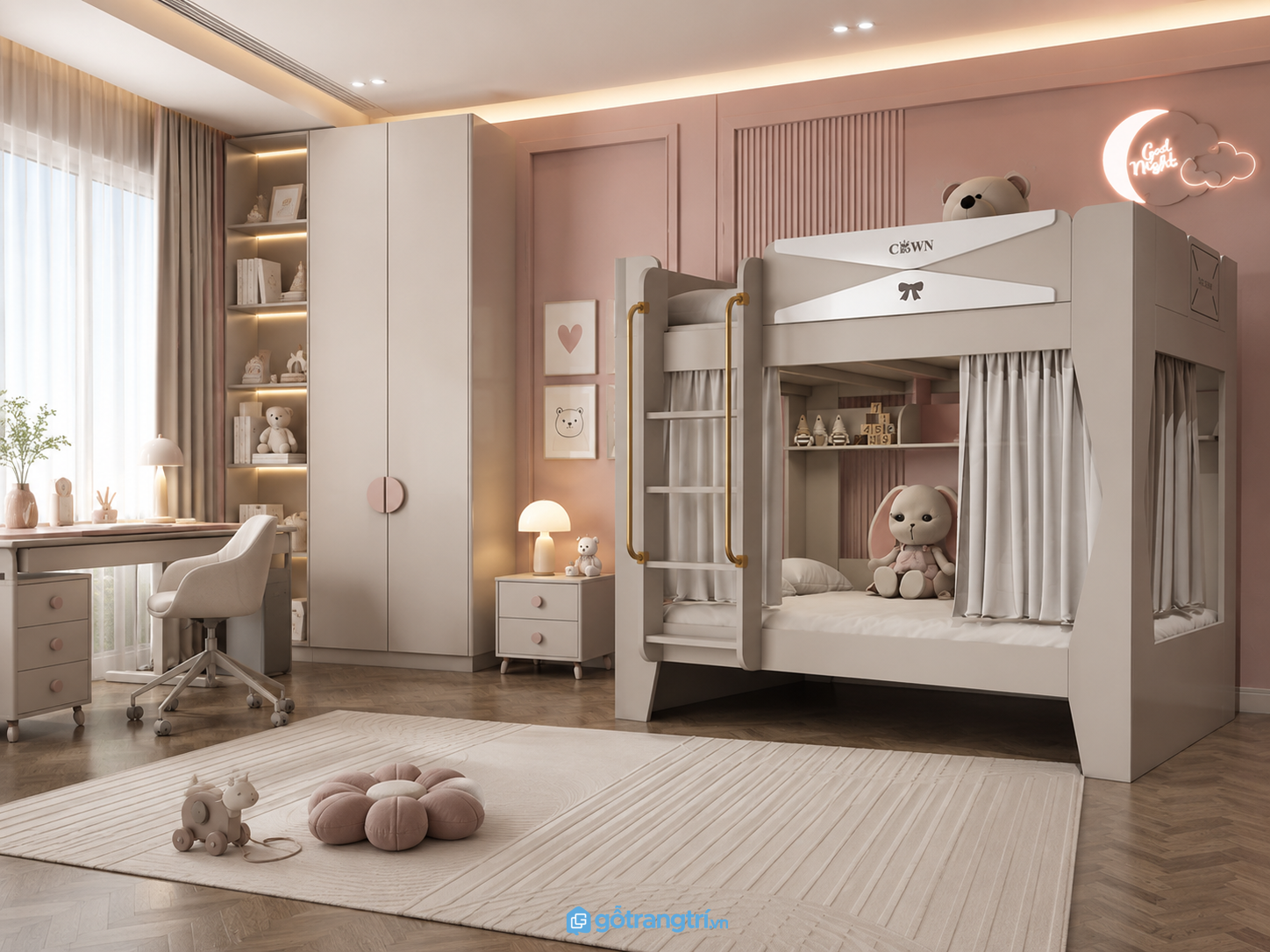 Mẫu giường tầng đẹp cho bé trai và bé gái GHS-9342