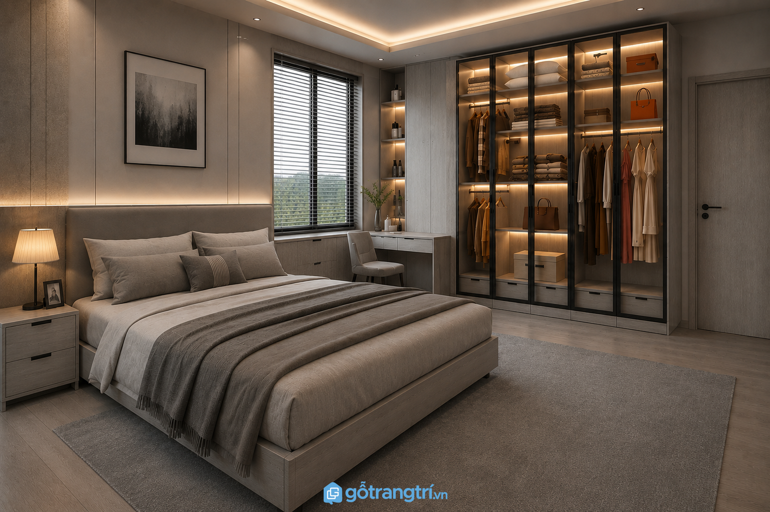 Tủ quần áo cánh kính khung nhôm đẹp GHS-51901