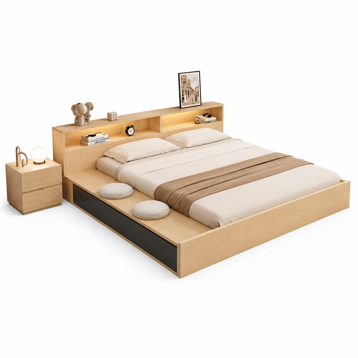 Giường ngủ bệt bằng gỗ có ngăn kéo GHS-9274