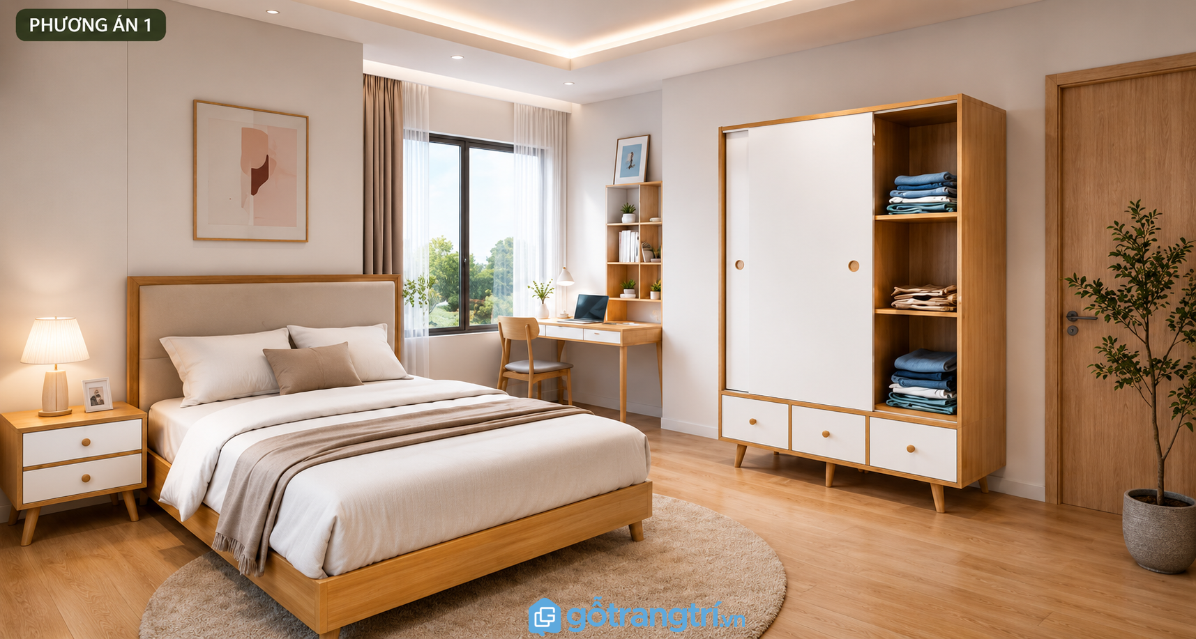 Tủ quần áo cánh lùa tiện dụng bằng gỗ công nghiệp MDF GHS-51166