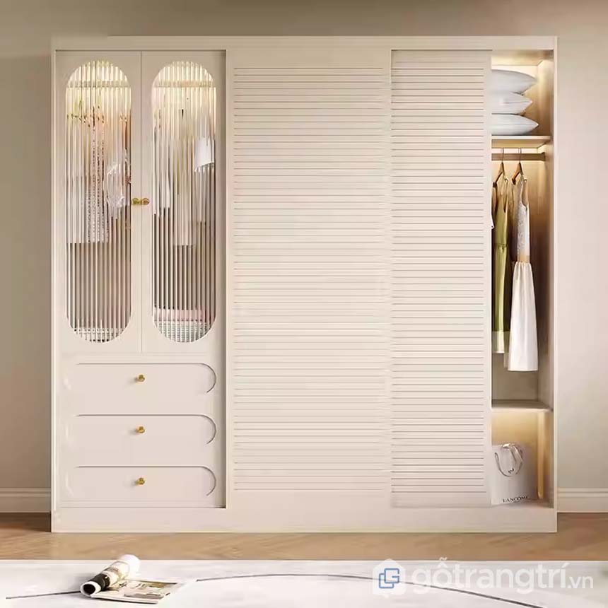 Tủ quần áo 4 cánh cửa lùa gỗ MDF lõi xanh