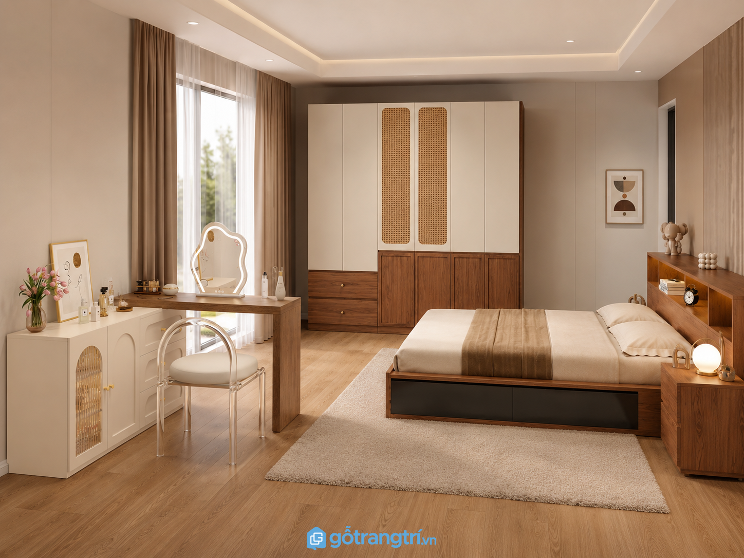 Bàn trang điểm góc thiết kế nhỏ gọn, hiện đại GHS-42092