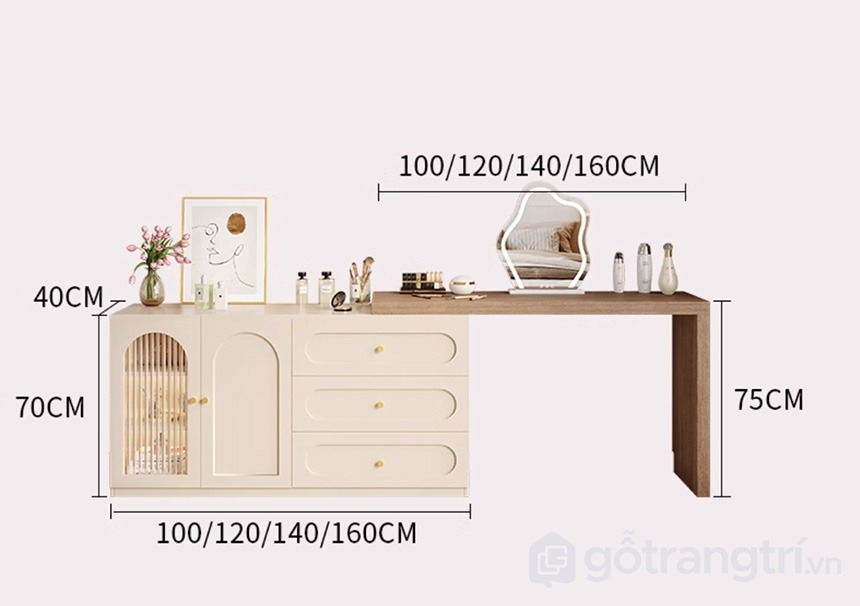 Bàn trang điểm góc GHS-42092 tùy chỉnh kích thước màu sắc