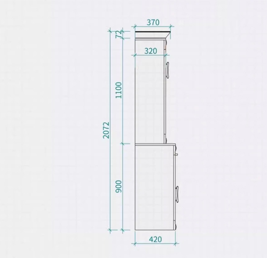 Kích thước mặt bên mẫu tủ bếp bằng gỗ đẹp GHS-52536