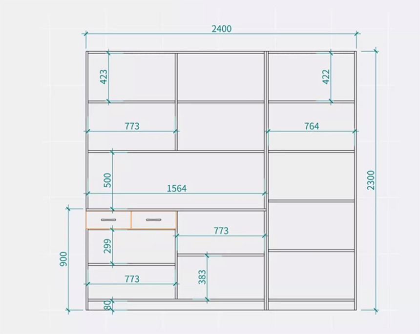 Bản vẽ mẫu tủ bếp đơn giản GHS-52537