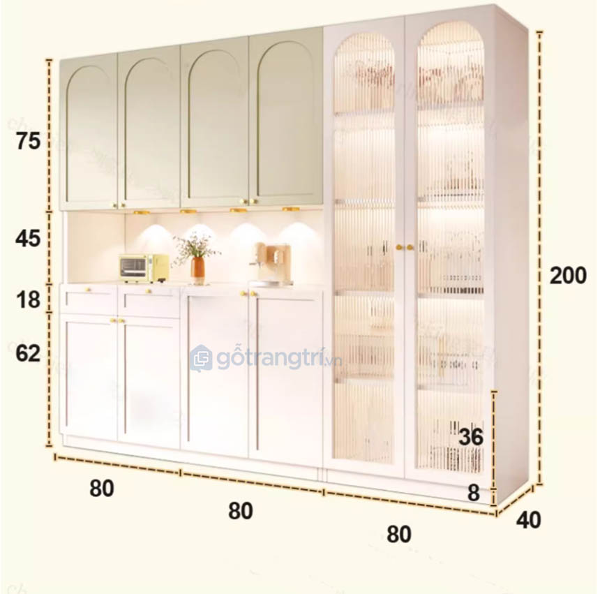 Kích thước tủ buffet gỗ MDF cao cấp, thiết kế hiện đại GHS-52549